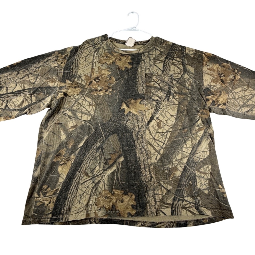 Jerzees Outdoors Realtree Hardwoods Camo Pocket T-Shirt Mens 2XL Longsleeve